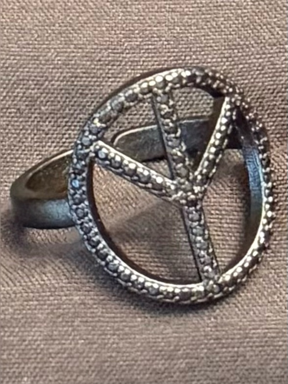 “Let It Be” Metallic Graphite Peace Sign Ring - adjustable